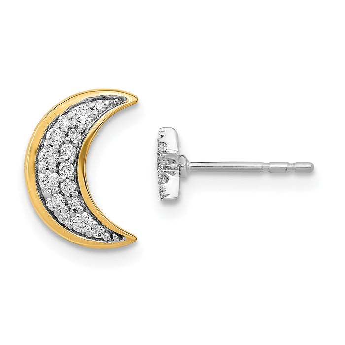 14k Two-tone Moon andStar Diamond Mis-match Post Earrings-EM6848-016-WYA