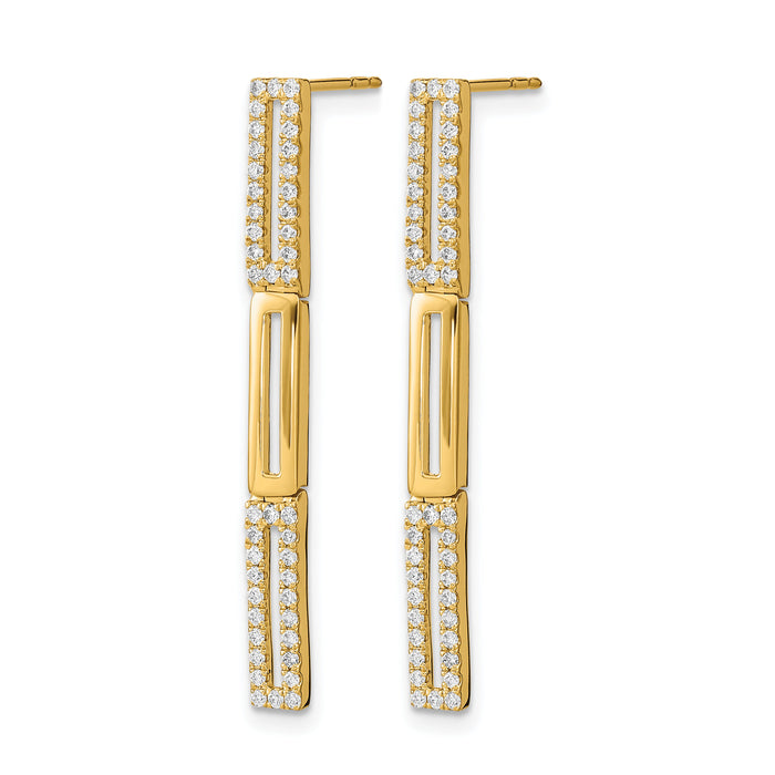 14k Polished 3 Rectangle Link Diamond Post Earrings-EM6852-044-YA