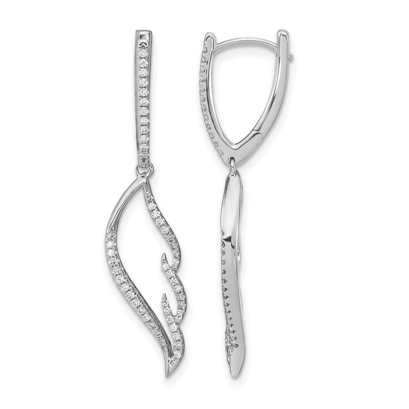 14k White Gold Diamond Wing Hinged Hoop Dangle Earrings-EM6858-033-WA