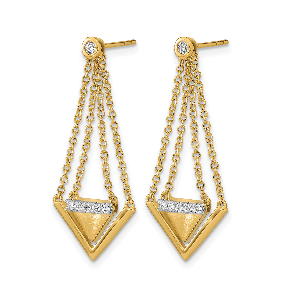 14k Satin/Polished Diamond Triangle Chain Dangle Post Earrings-EM6864-016-YA
