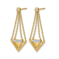 14k Satin/Polished Diamond Triangle Chain Dangle Post Earrings-EM6864-016-YA