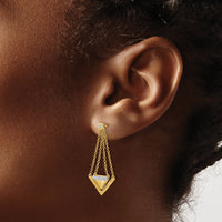 14k Satin/Polished Diamond Triangle Chain Dangle Post Earrings-EM6864-016-YA