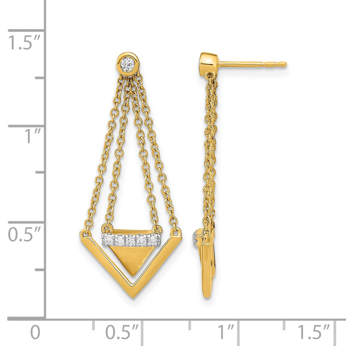 14k Satin/Polished Diamond Triangle Chain Dangle Post Earrings-EM6864-016-YA