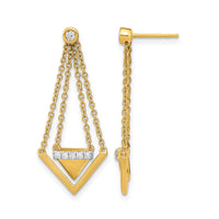 14k Satin/Polished Diamond Triangle Chain Dangle Post Earrings-EM6864-016-YA
