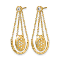 14k Satin/Polished Diamond Oval w/Chain Dangle Post Earrings-EM6867-037-YA