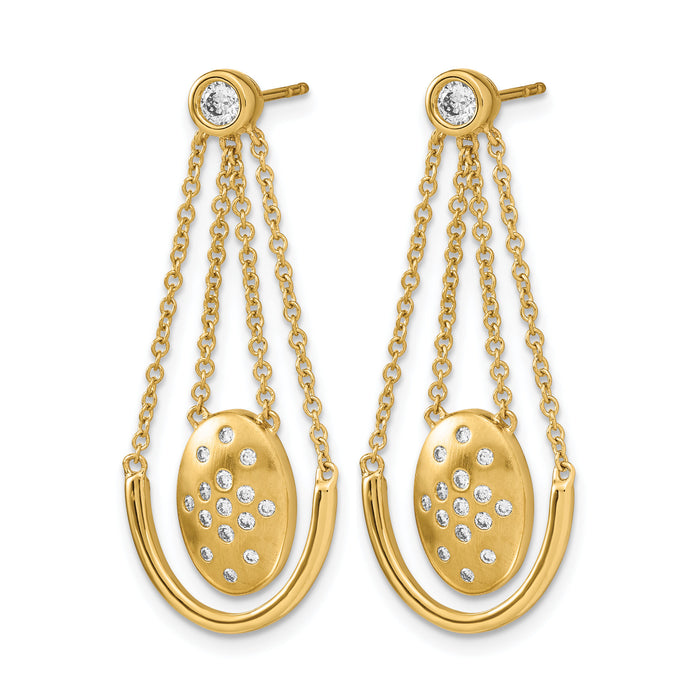 14k Satin/Polished Diamond Oval w/Chain Dangle Post Earrings-EM6867-037-YA