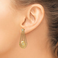 14k Satin/Polished Diamond Oval w/Chain Dangle Post Earrings-EM6867-037-YA