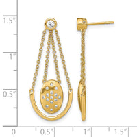 14k Satin/Polished Diamond Oval w/Chain Dangle Post Earrings-EM6867-037-YA
