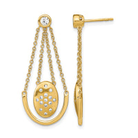14k Satin/Polished Diamond Oval w/Chain Dangle Post Earrings-EM6867-037-YA
