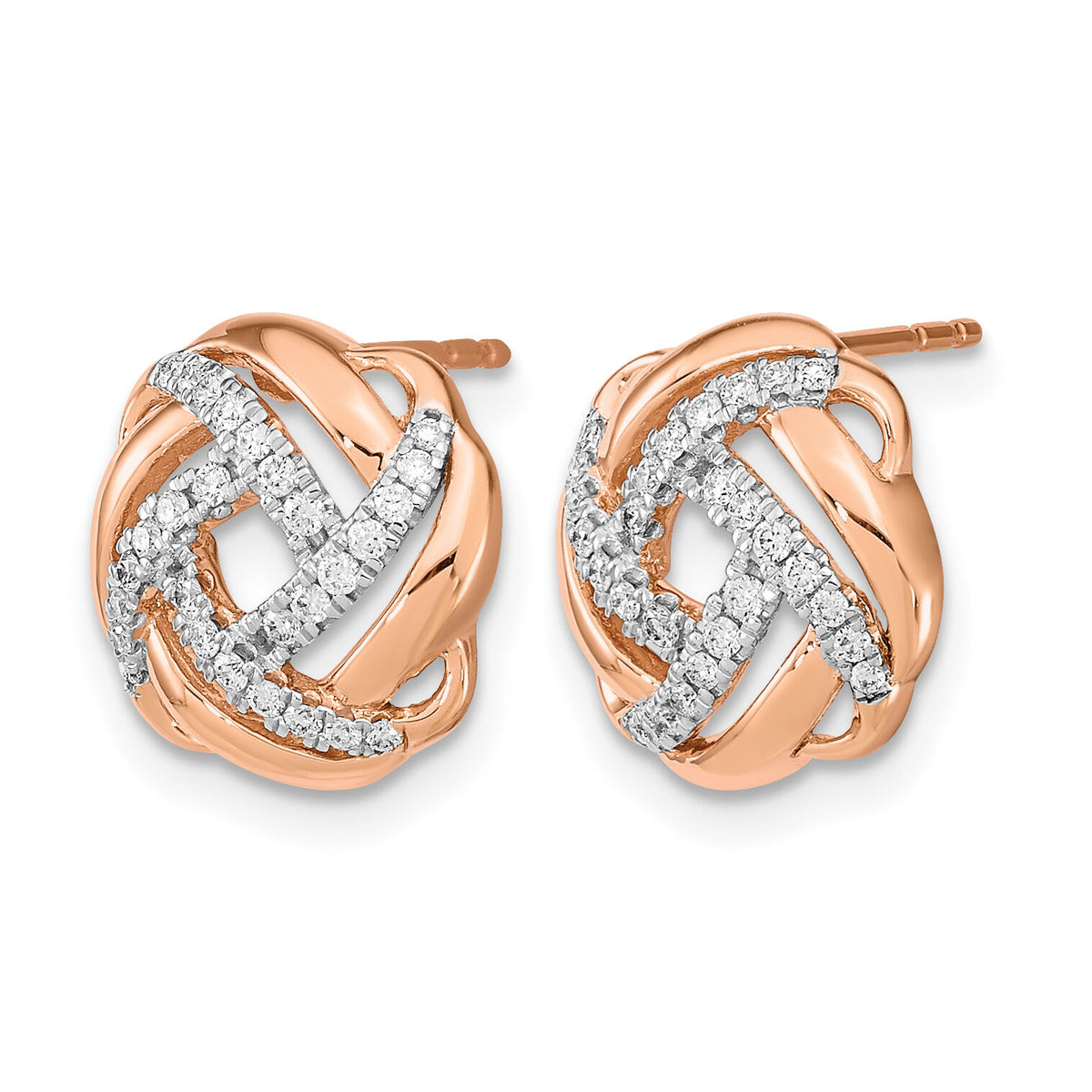 14k Rose Gold Polished Diamond Love Knot Post Earrings-EM6889-025-RA