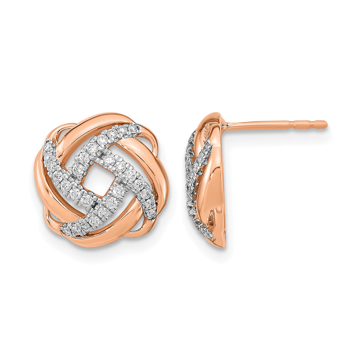 14k Rose Gold Polished Diamond Love Knot Post Earrings-EM6889-025-RA