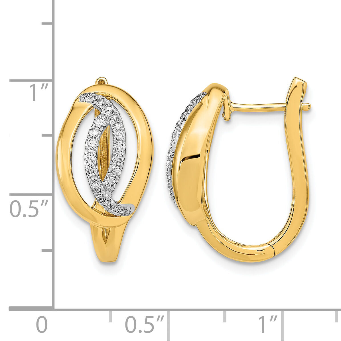 14k Polished Diamond Oval Hinged Hoop Earrings-EM6891-032-YA