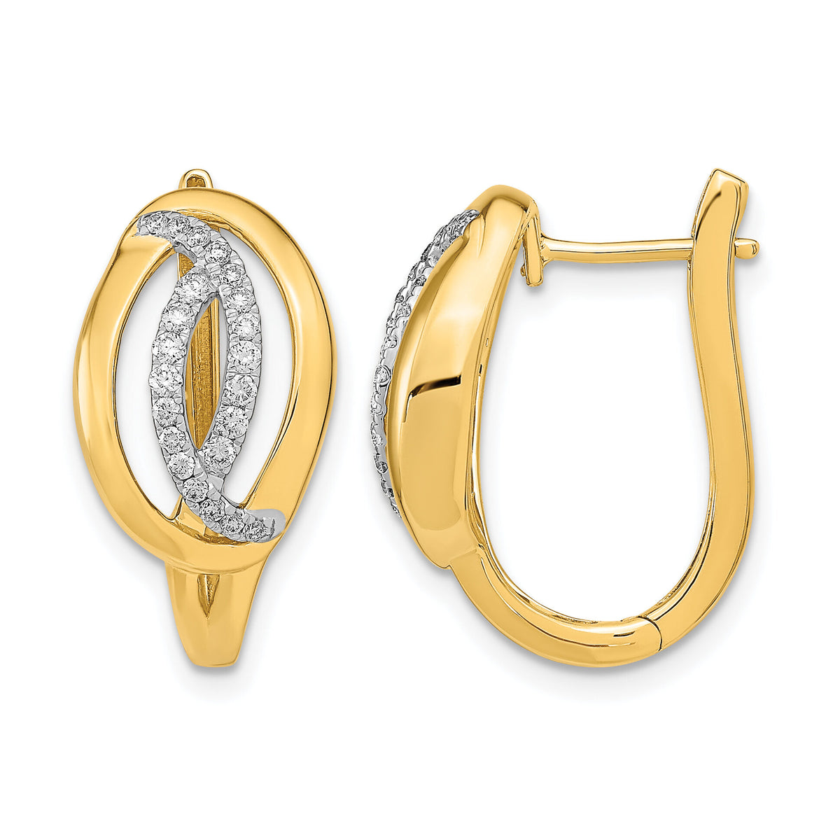 14k Polished Diamond Oval Hinged Hoop Earrings-EM6891-032-YA