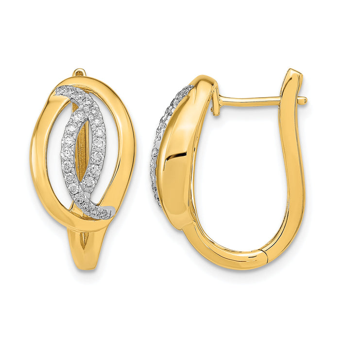14k Polished Diamond Oval Hinged Hoop Earrings-EM6891-032-YA