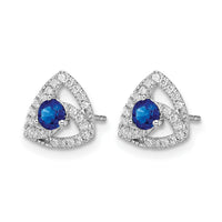 14k White Gold Diamond and Blue Sapphire Triangle Post Earrings-EM6898-SA-017-WA