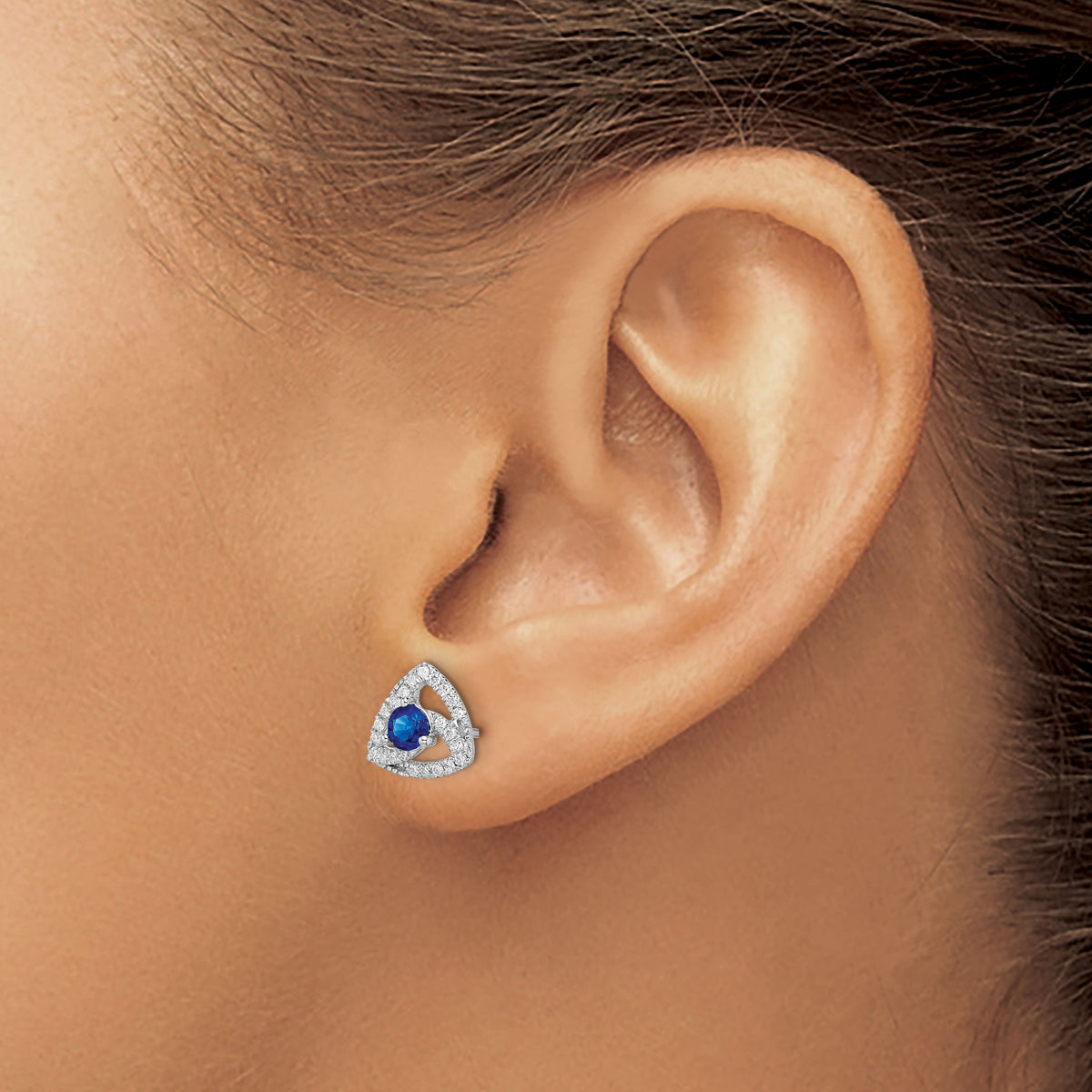 14k White Gold Diamond and Blue Sapphire Triangle Post Earrings-EM6898-SA-017-WA