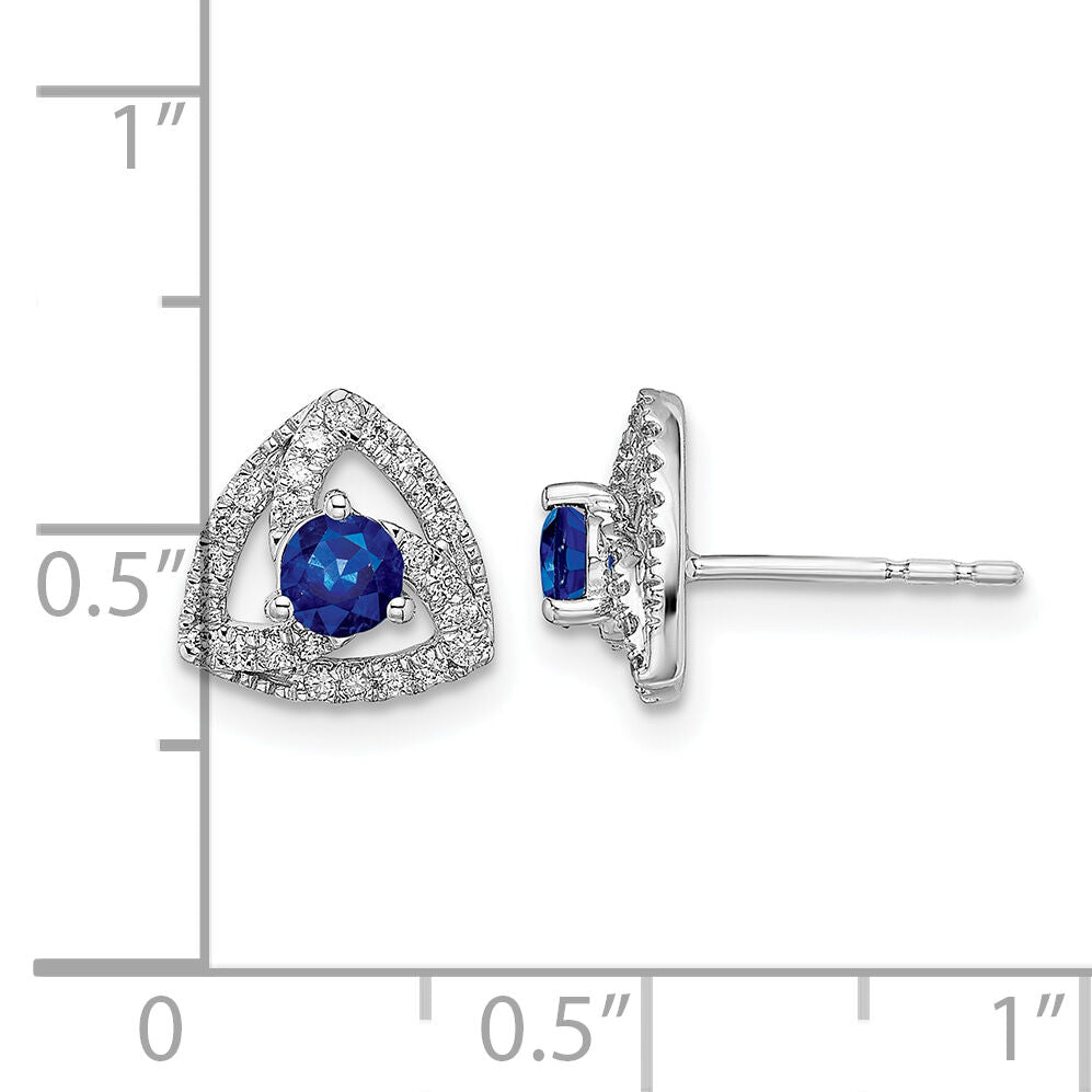14k White Gold Diamond and Blue Sapphire Triangle Post Earrings-EM6898-SA-017-WA