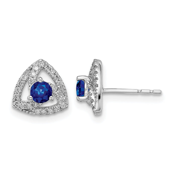 14k White Gold Diamond and Blue Sapphire Triangle Post Earrings-EM6898-SA-017-WA