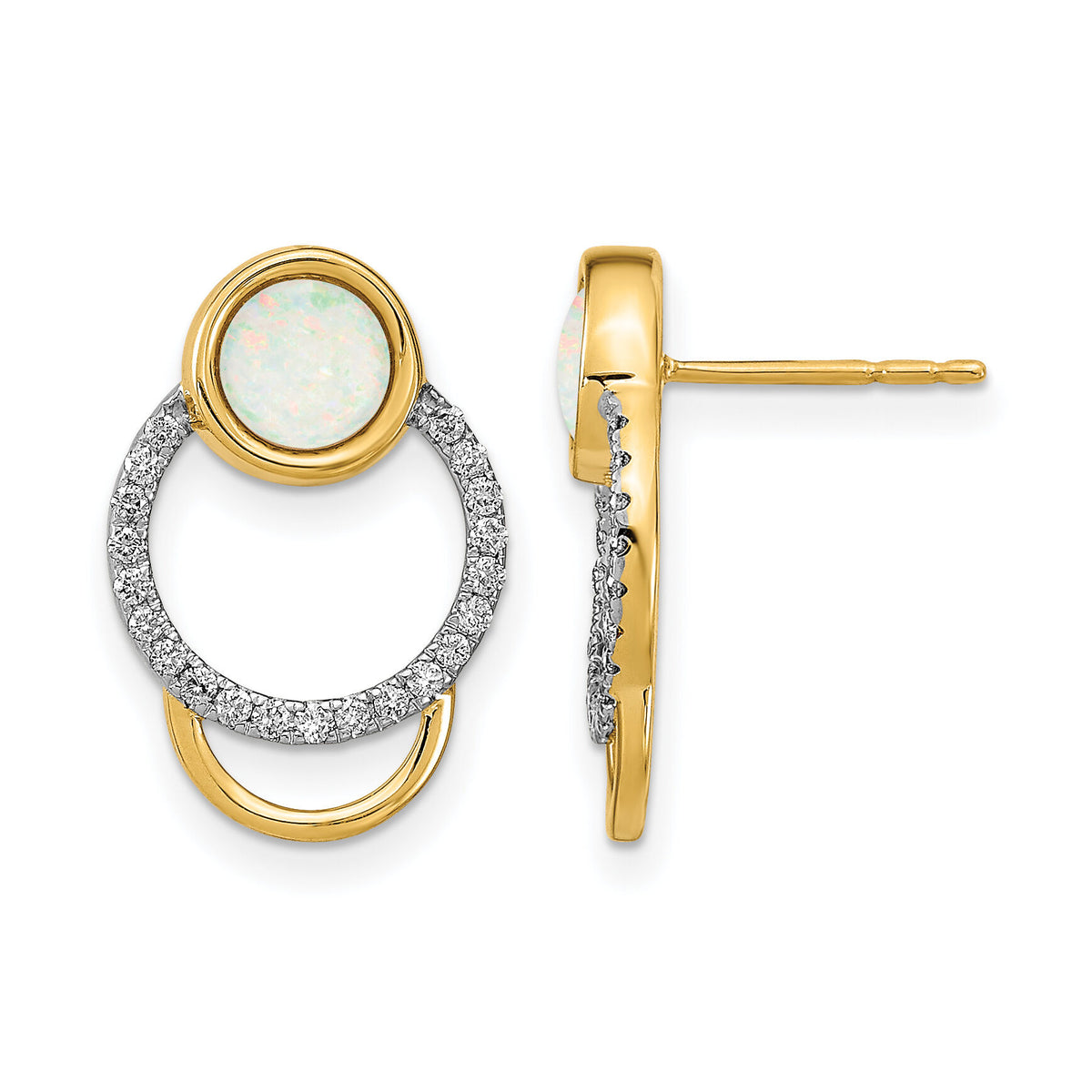 14k Polished Diamond & Opal Circle Post Earrings-EM6908-OP-020-YA