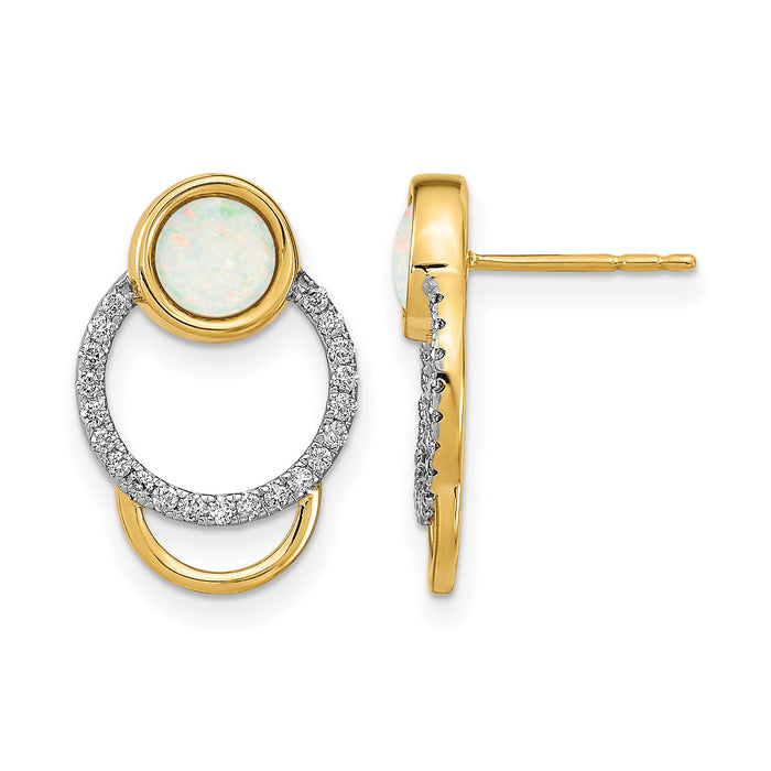 14k Polished Diamond & Opal Circle Post Earrings-EM6908-OP-020-YA