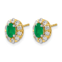 14k Oval Emerald and Diamond Halo Post Earrings-EM6990-EM-070-YA