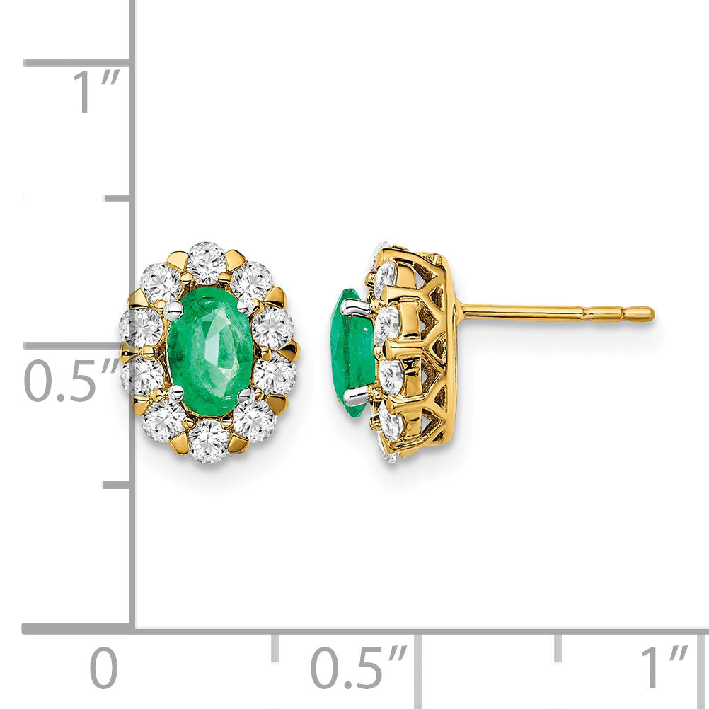 14k Oval Emerald and Diamond Halo Post Earrings-EM6990-EM-070-YA