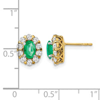 14k Oval Emerald and Diamond Halo Post Earrings-EM6990-EM-070-YA