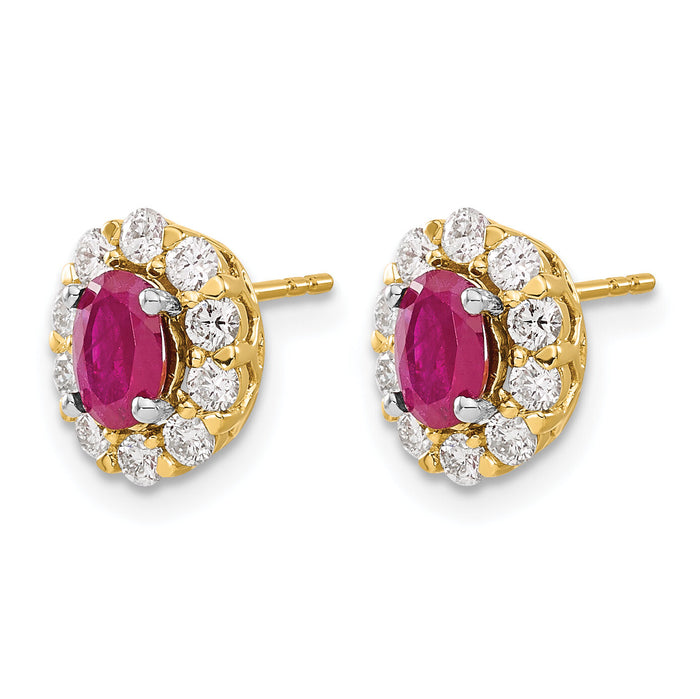 14k Oval Ruby and Diamond Halo Post Earrings-EM6990-RU-070-YA