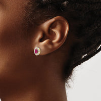 14k Oval Ruby and Diamond Halo Post Earrings-EM6990-RU-070-YA