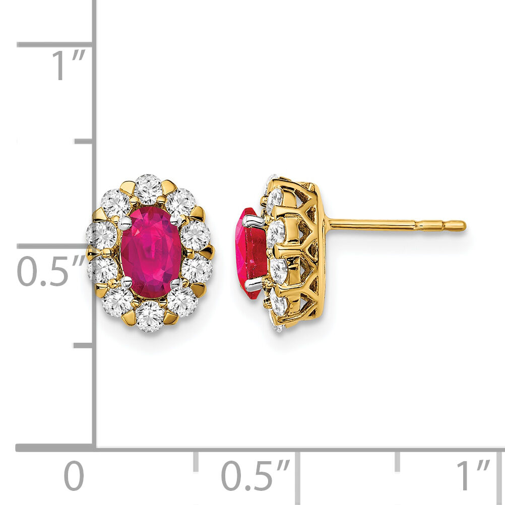 14k Oval Ruby and Diamond Halo Post Earrings-EM6990-RU-070-YA