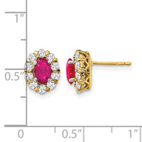 14k Oval Ruby and Diamond Halo Post Earrings-EM6990-RU-070-YA