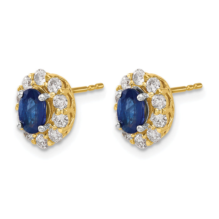 14k Oval Sapphire and Diamond Halo Post Earrings-EM6990-SA-070-YA