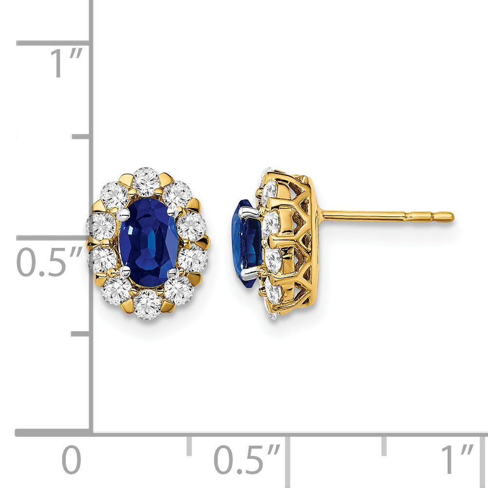 14k Oval Sapphire and Diamond Halo Post Earrings-EM6990-SA-070-YA
