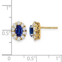 14k Oval Sapphire and Diamond Halo Post Earrings-EM6990-SA-070-YA