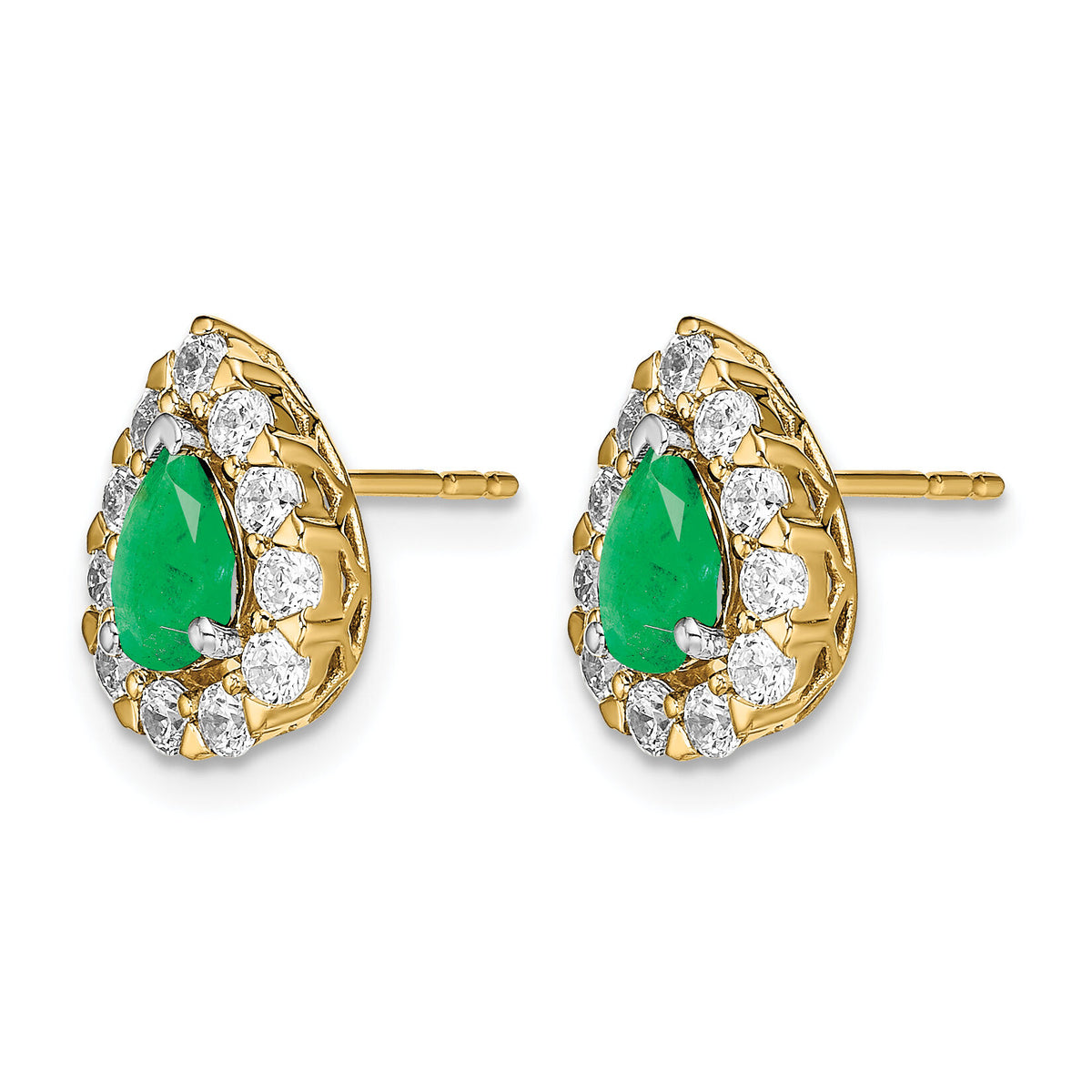 14k Pear Emerald and Diamond Halo Post Earrings-EM6991-EM-077-YA