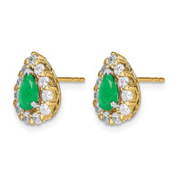 14k Pear Emerald and Diamond Halo Post Earrings-EM6991-EM-077-YA