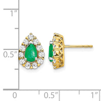 14k Pear Emerald and Diamond Halo Post Earrings-EM6991-EM-077-YA