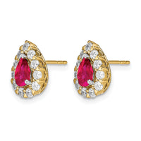 14k Pear Ruby and Diamond Halo Post Earrings-EM6991-RU-077-YA