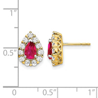 14k Pear Ruby and Diamond Halo Post Earrings-EM6991-RU-077-YA