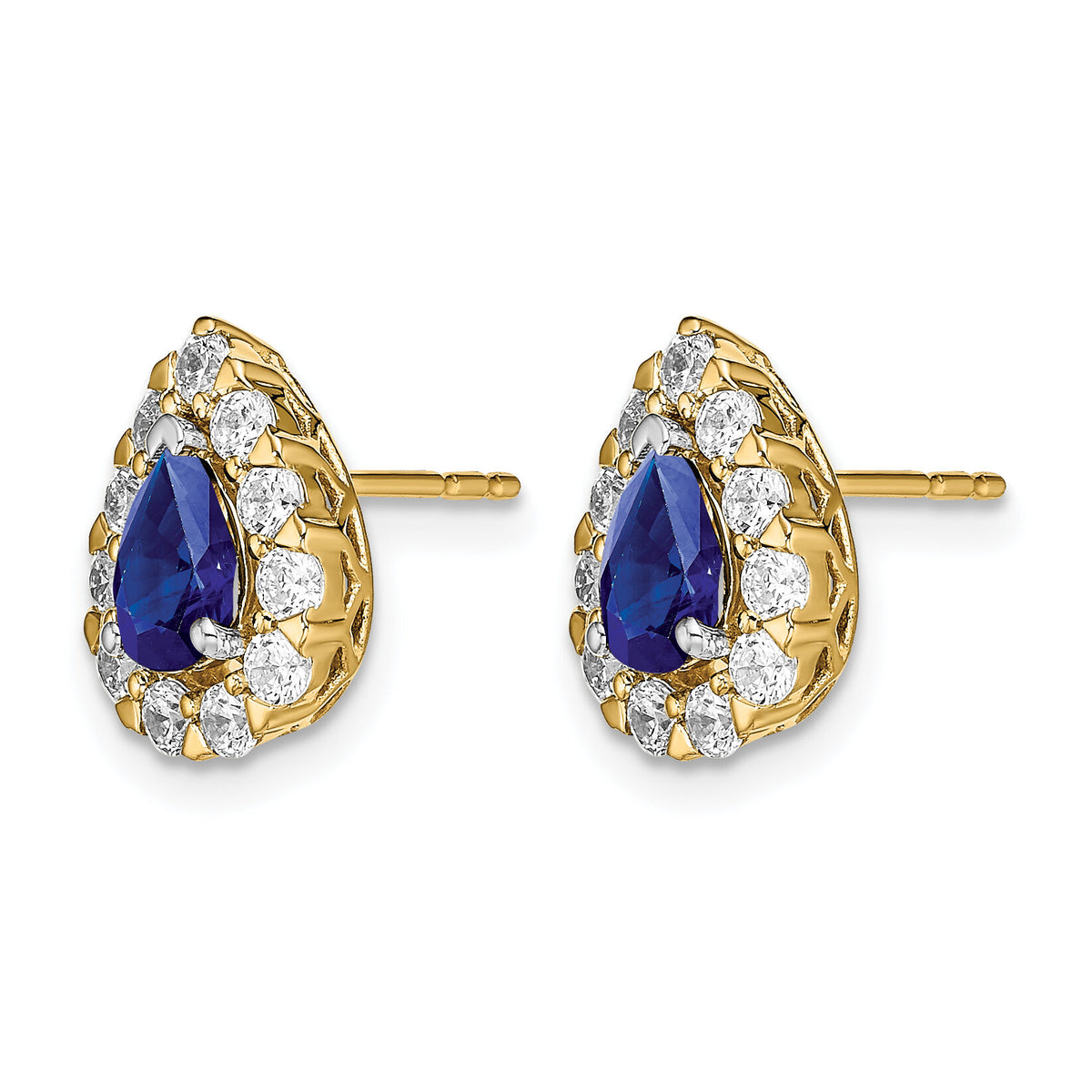 14k Pear Sapphire and Diamond Halo Post Earrings-EM6991-SA-077-YA
