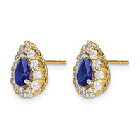14k Pear Sapphire and Diamond Halo Post Earrings-EM6991-SA-077-YA