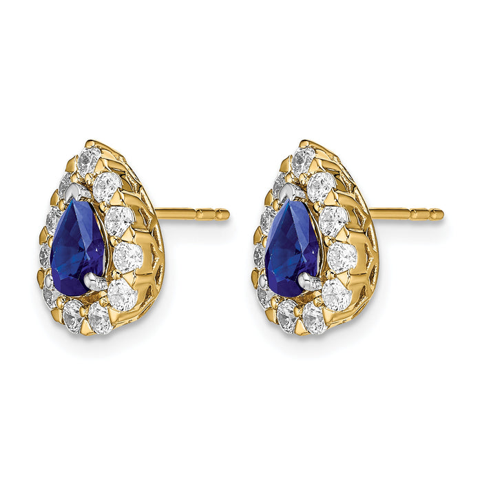 14k Pear Sapphire and Diamond Halo Post Earrings-EM6991-SA-077-YA
