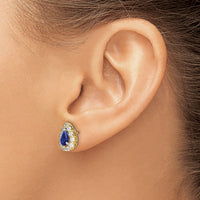 14k Pear Sapphire and Diamond Halo Post Earrings-EM6991-SA-077-YA