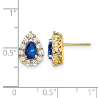 14k Pear Sapphire and Diamond Halo Post Earrings-EM6991-SA-077-YA