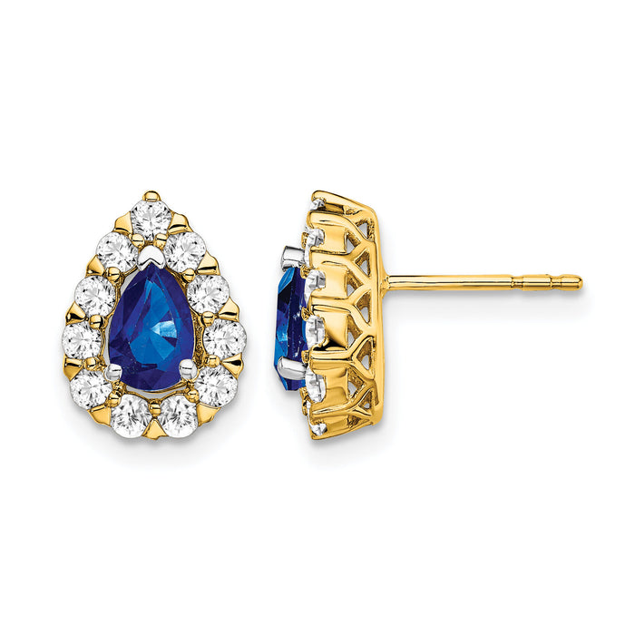 14k Pear Sapphire and Diamond Halo Post Earrings-EM6991-SA-077-YA