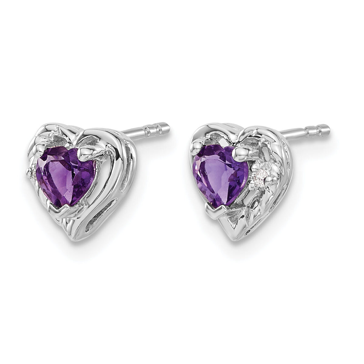 14k White Gold Amethyst and Diamond Heart Earrings-EM7027-AM-001-WA