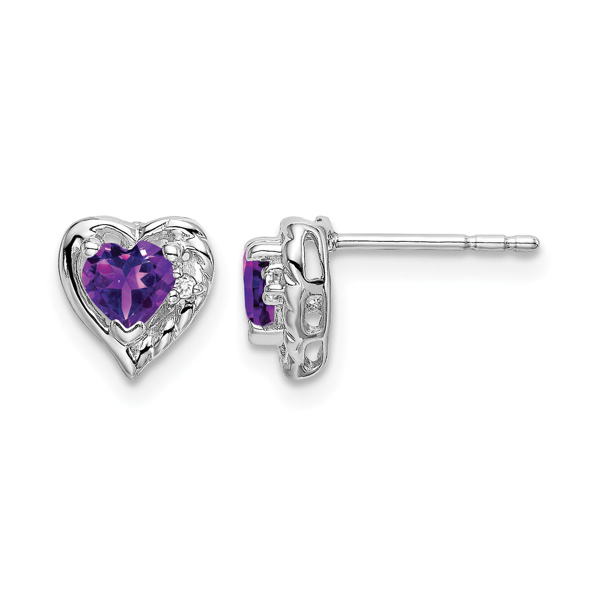 14k White Gold Amethyst and Diamond Heart Earrings-EM7027-AM-001-WA