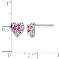 14k White Gold Created Pink Sapphire and Diamond Heart Earrings-EM7027-CPS-001-WA