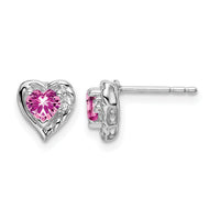 14k White Gold Created Pink Sapphire and Diamond Heart Earrings-EM7027-CPS-001-WA