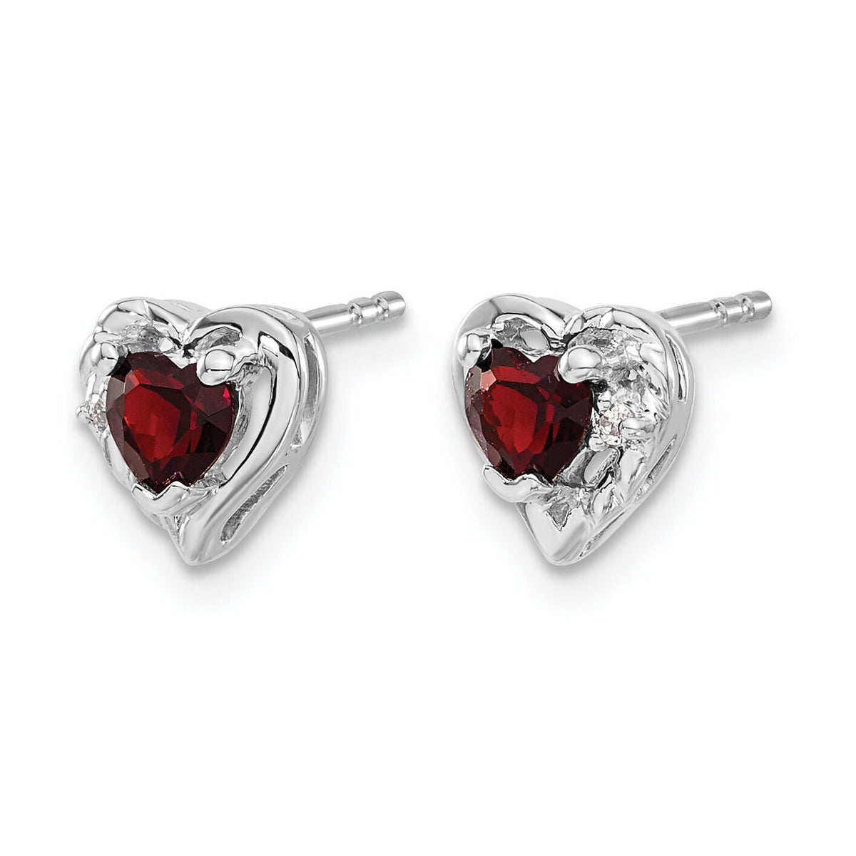 14k White Gold Garnet and Diamond Heart Earrings-EM7027-GA-001-WA